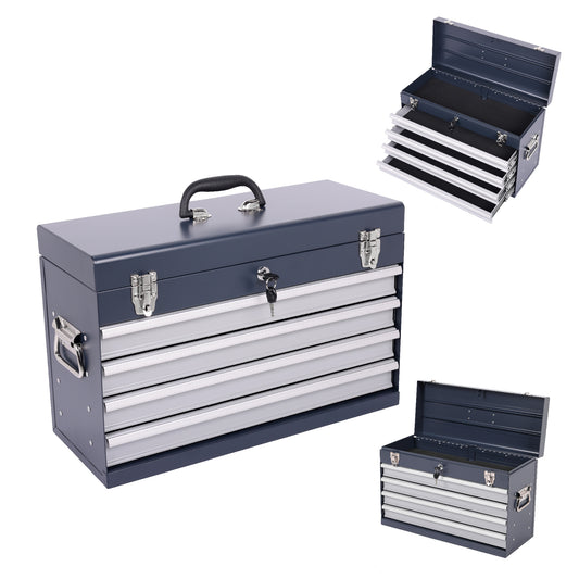 NIGSQJB 20" Portable Metal Tool Box with 5-Layers 4 Drawers, Antique Grey
