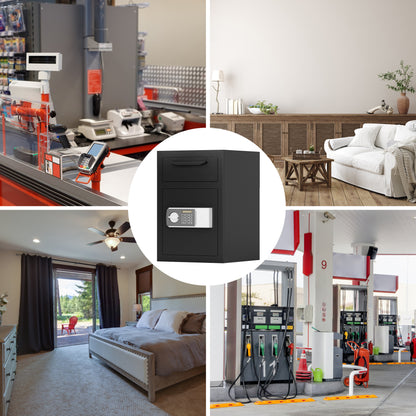 NIGSQJB 2-In-1 Storage Cabinet with Electronic Code Lock & Deposit Slot, Anti-Theft LED Light, Carbon Steel Safe Box Storage Locker for Home, Hotel Restaurant, Office, Black