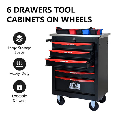 NIGSQJB 30.7"H Rolling Tool Chest with 2-4-5-6-7 Drawers, Black Red