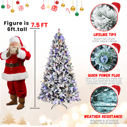 NIGSQJB 7.5-8ft Flocked Christmas Tree with Colorful LED Lights G5 Ball