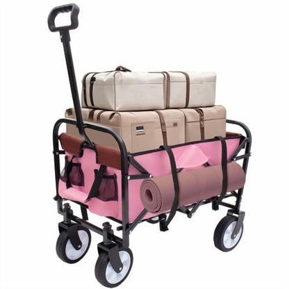 NIGSQJB Heavy Duty Utility Folding Wagon Cart Big Wheels & Adjustable Handle & Drink Holder