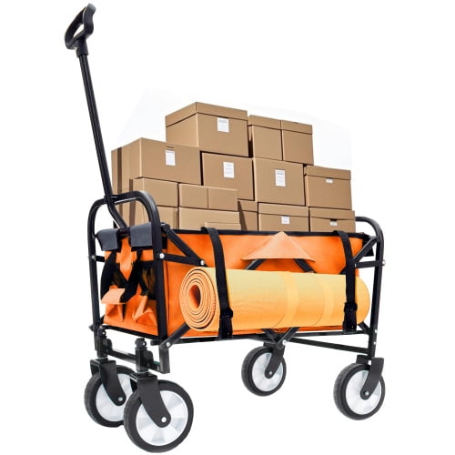 NIGSQJB Heavy Duty Utility Folding Wagon Cart Big Wheels & Adjustable Handle & Drink Holder