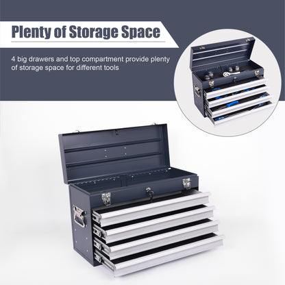 NIGSQJB 20" Portable Metal Tool Box with 5-Layers 4 Drawers, Antique Grey