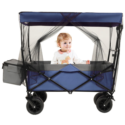 NIGSQJB 480Lbs Collapsible Shopping Cart with Canopy, Mosquito Net & 7" All-Terrain Wheels