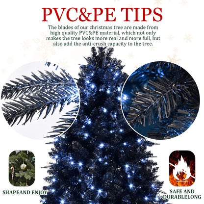 NIGSQJB 4-5-6-7-7.5-8-9ft Black Christmas Tree with White LED Lights