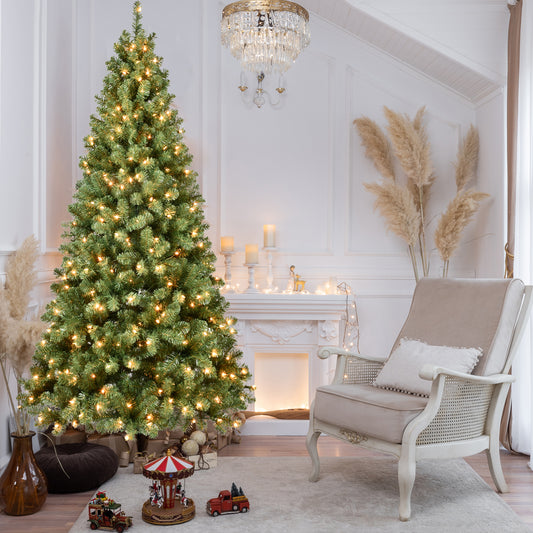 NIGSQJB 5-6-7-8-9ft Pre-Lit PVC Christmas Tree with UL Lights & Tips & Auto-Unfold Memory Wire