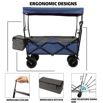 NIGSQJB 480Lbs Collapsible Shopping Cart with Canopy, Mosquito Net & 7" All-Terrain Wheels