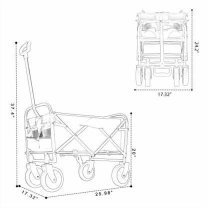 NIGSQJB Heavy Duty Utility Folding Wagon Cart Big Wheels & Adjustable Handle & Drink Holder