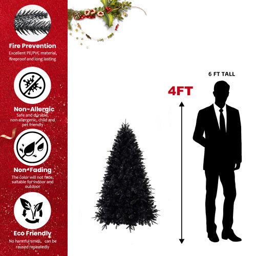 NIGSQJB 4-5-6-7-7.5-8-9ft Black Christmas Tree with White LED Lights