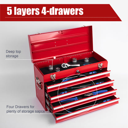 NIGSQJB 20" Portable Metal Tool Box with 5-Layers 4 Drawers,Red