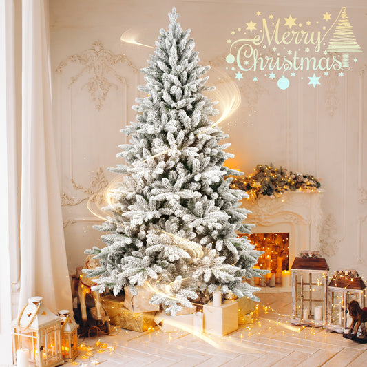 NIGSQJB 5-6-7ft Flocked Christmas Tree with Tips