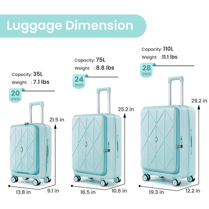 NIGSQJB Luggage Sets 3Pcs with TSA Lock & Double Wheels &  PVC Cover (20-24-28in)
