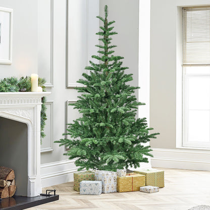 NIGSQJB 5-6-7-8ft Pre-Lit Christmas Tree with Warm White LED & PE+PVC Tips & Unique Wooden Base