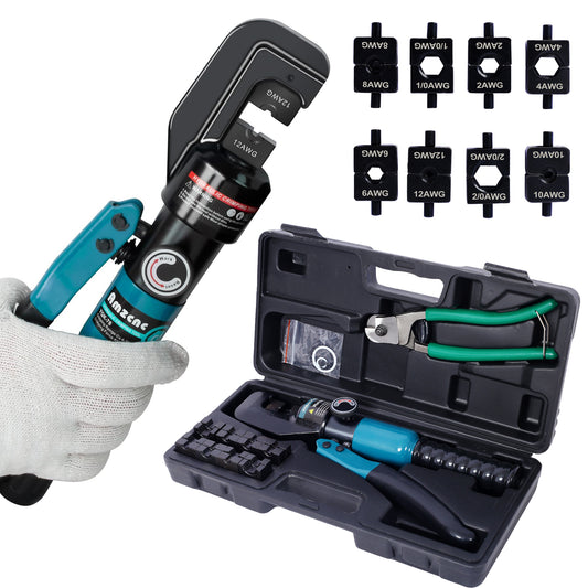 NIGSQJB 10T Hydraulic Crimper with 9 Sets Dies 12 AWG to 2/0 AWG