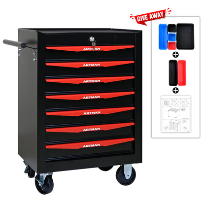 NIGSQJB 30.5"H Rolling Tool Chest with 4-5-6-7 Drawers, Black Red