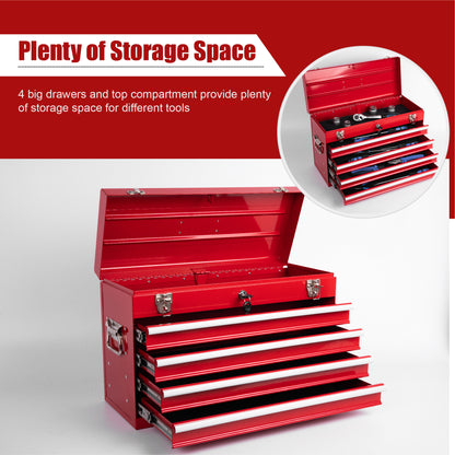 NIGSQJB 20" Portable Metal Tool Box with 5-Layers 4 Drawers,Red