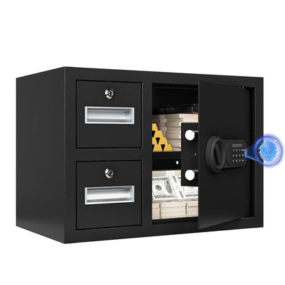 NIGSQJB 1.85 Cubic Ft Storage Locker for Home Office, Steel Safe Box with Fingerprint Biometric, 2 Drawer, 3 Unlock Way, Upgrade Silent & Anti-Theft, LED Light, Safety Box for Money, Jewelry, Black