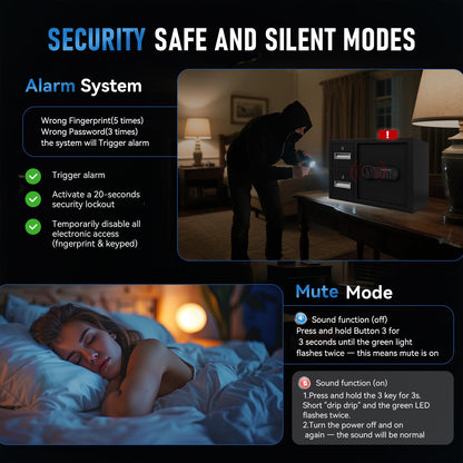 NIGSQJB 1.85 Cubic Ft Storage Locker for Home Office, Steel Safe Box with Fingerprint Biometric, 2 Drawer, 3 Unlock Way, Upgrade Silent & Anti-Theft, LED Light, Safety Box for Money, Jewelry, Black