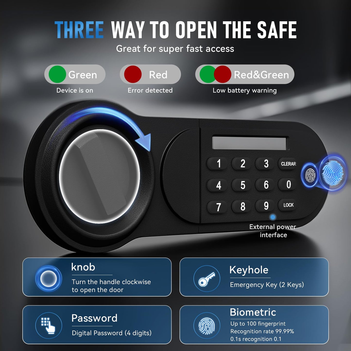 NIGSQJB 1.85 Cubic Ft Storage Locker for Home Office, Steel Safe Box with Fingerprint Biometric, 2 Drawer, 3 Unlock Way, Upgrade Silent & Anti-Theft, LED Light, Safety Box for Money, Jewelry, Black