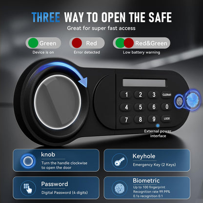 NIGSQJB 1.85 Cubic Ft Storage Locker for Home Office, Steel Safe Box with Fingerprint Biometric, 2 Drawer, 3 Unlock Way, Upgrade Silent & Anti-Theft, LED Light, Safety Box for Money, Jewelry, Black