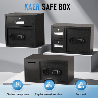 NIGSQJB 1.85 Cubic Ft Storage Locker for Home Office, Steel Safe Box with Fingerprint Biometric, 2 Drawer, 3 Unlock Way, Upgrade Silent & Anti-Theft, LED Light, Safety Box for Money, Jewelry, Black