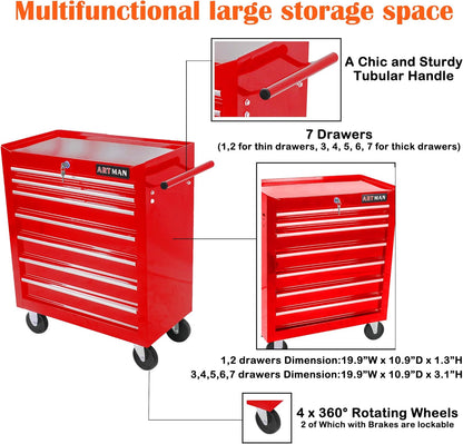 NIGSQJB 29.9"H Rolling Tool Box Cart  with 7 Drawers